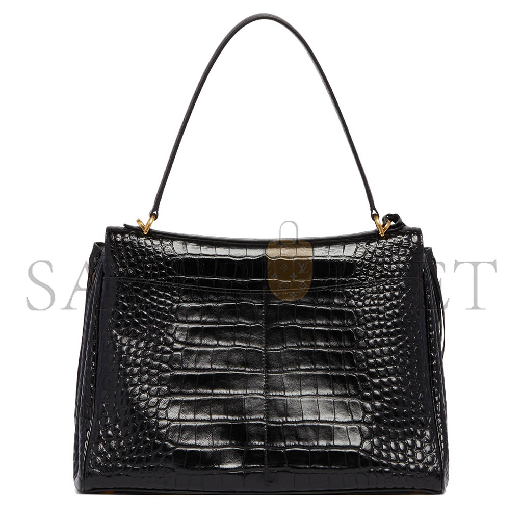 BALENCIAGA WOMEN'S RODEO MEDIUM HANDBAG CROCODILE EMBOSSED IN BLACK 7897722AA5L1000 (35*23.3*10.9)